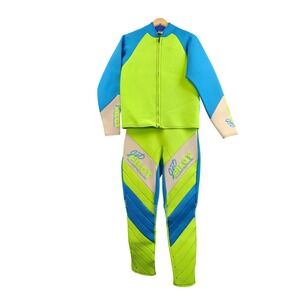 VTG Jet Pilot Women's Wetsuit Top and Pants Set Neon Lime Blue XL Made in USA
